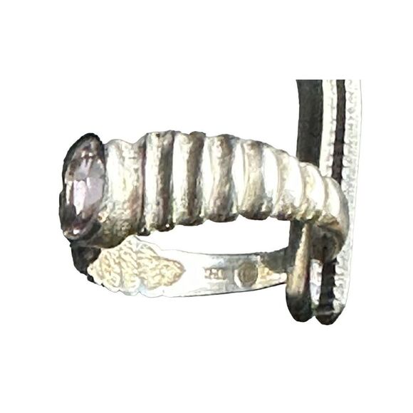 Sterling silver 925 amethyst ring oval with ribbed pattern - Picture 6 of 10